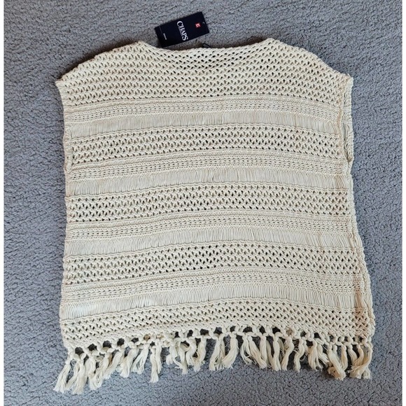 [SOLD]Chaps Ralph Lauren Sweater Small Tan Crochet Fringe Casual Western Boho - Picture 2 of 5